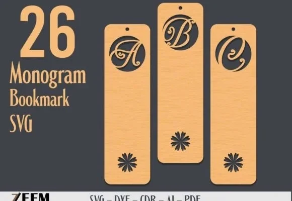 26 Monogram Bookmark SVG Laser Cut Files