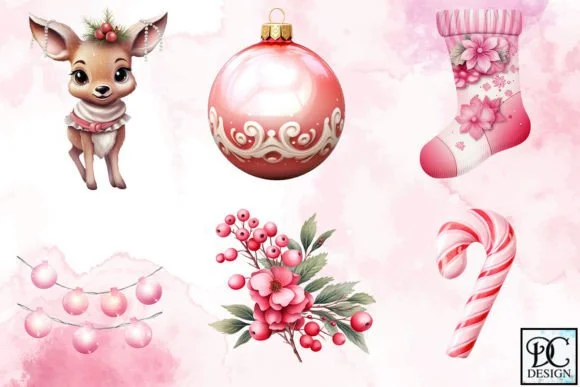 Cute Pink Christmas Clipart Bundle 3