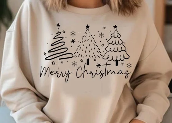 Merry Christmas Tree Hand Drawn T Shirt 2