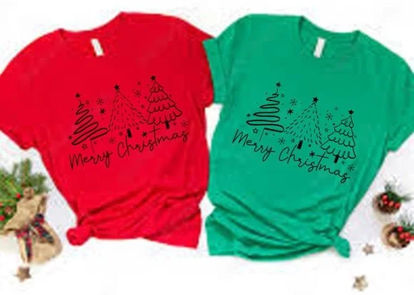 Merry Christmas Tree Hand Drawn T Shirt 3