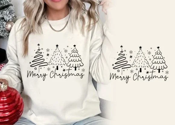 Merry Christmas Tree Hand Drawn T Shirt 4
