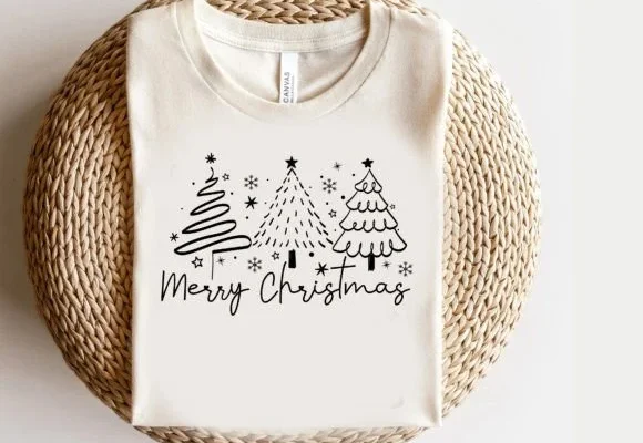 Merry Christmas Tree Hand Drawn T Shirt